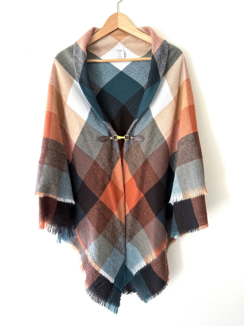 Plaid Toggle Ruana Wrap Poncho L/XL Fall Blanket Cape Shawl Wrap Cozy Cabincore